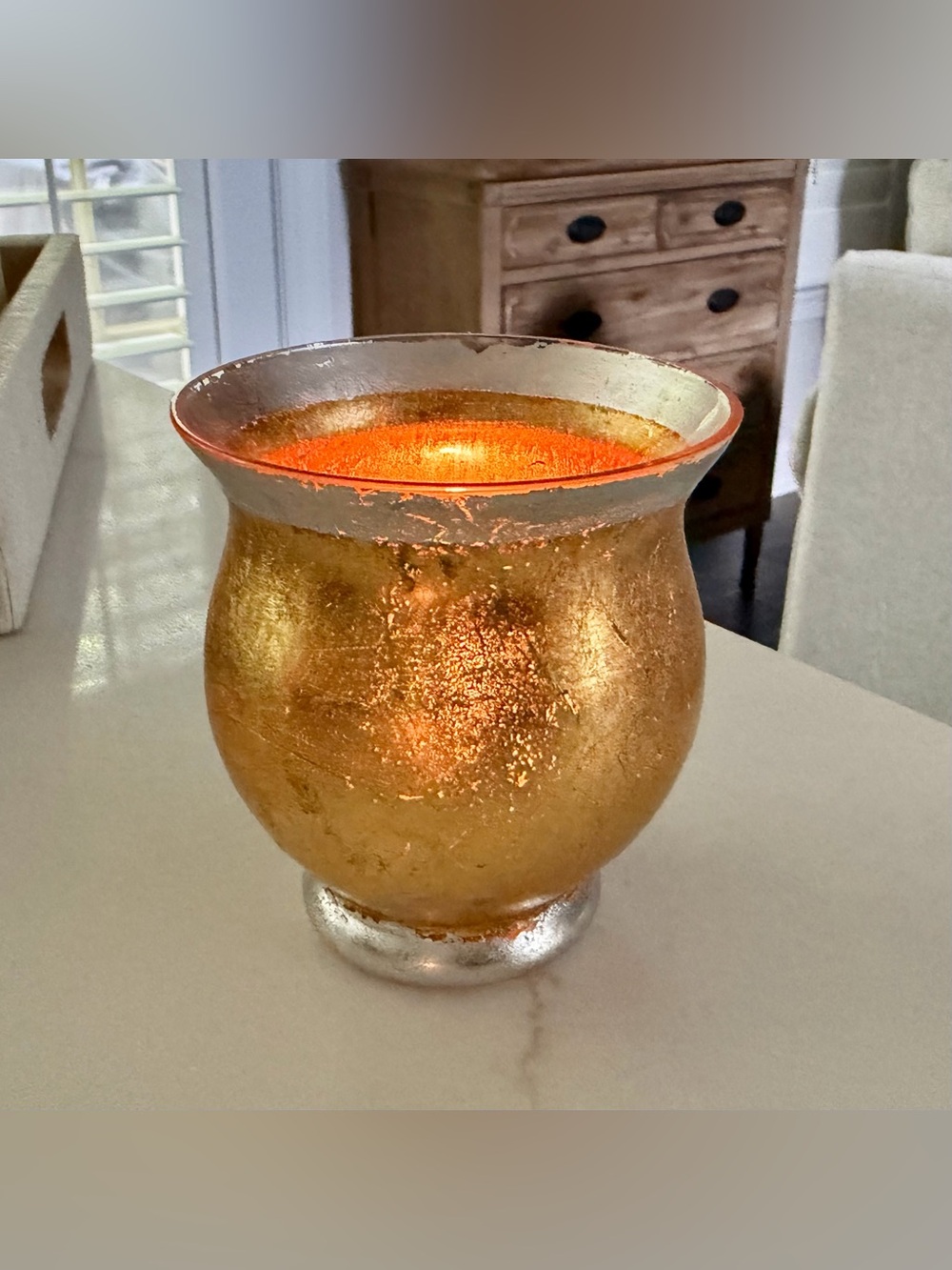 Vintage PartyLite Medici Gold/Silverleaf Over Glass P7175 candle holder w/votive